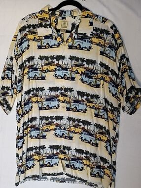 Morro Bay Men's  Short-Sleeve Hawaiian Shirt Surfboards Car SzXL 100%Viscose